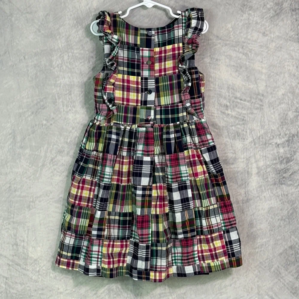 Polo Ralph Lauren Girls Patchwork Madras Plaid Ruffle Dress Multi-Color Size 6X
